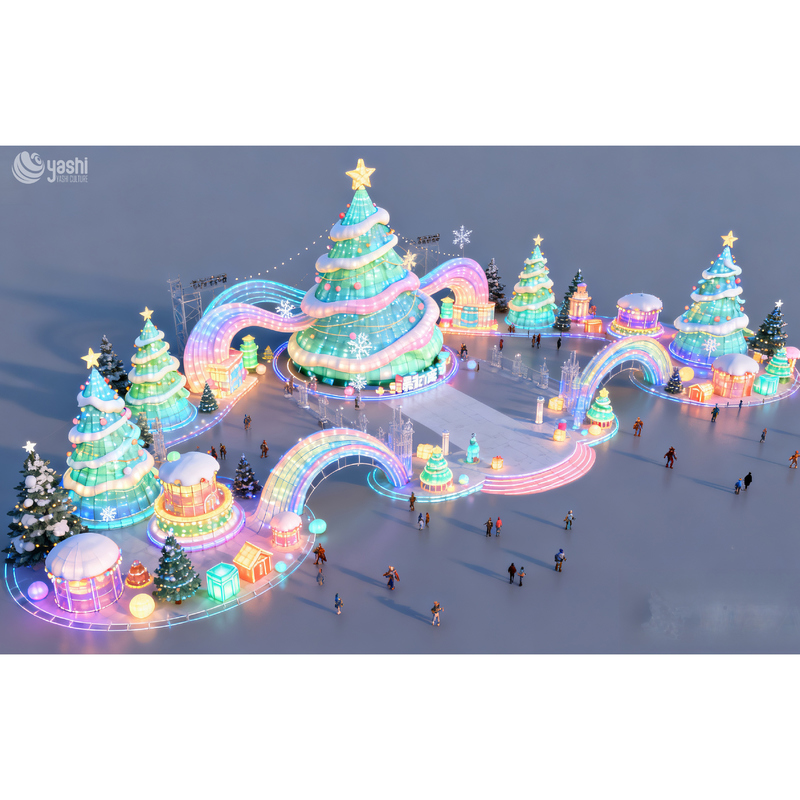 Custom Giant Pastel LED Christmas Tree Light Sculpture, Outdoor Waterproof Festival Light for Mall & Theme Park Christmas Light Show