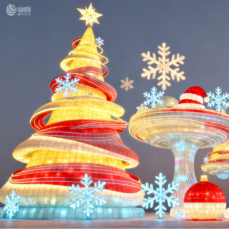 Custom Giant Blue Spiral Christmas Tree Light Sculpture, Outdoor Waterproof LED Festival Lantern for Shopping Mall Christmas Light Show