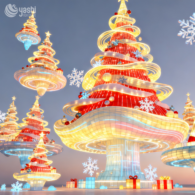 Custom Giant Blue Spiral Christmas Tree Light Sculpture, Outdoor Waterproof LED Festival Lantern for Shopping Mall Christmas Light Show