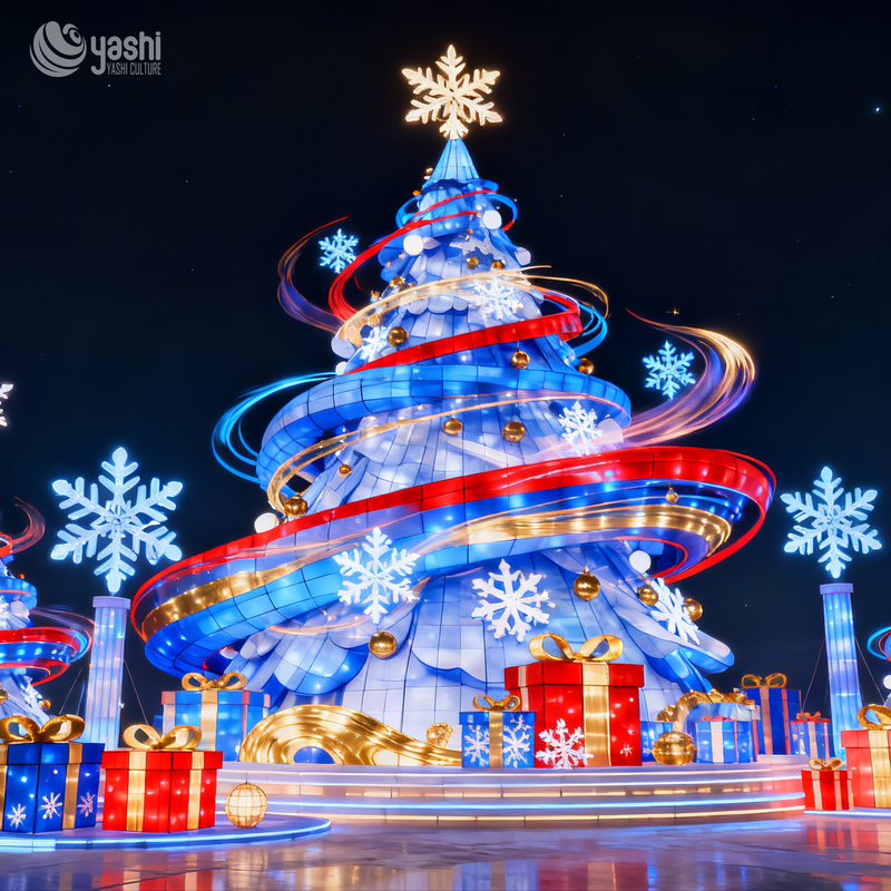 Custom Giant Blue Spiral Christmas Tree Light Sculpture, Outdoor Waterproof LED Festival Lantern for Shopping Mall Christmas Light Show