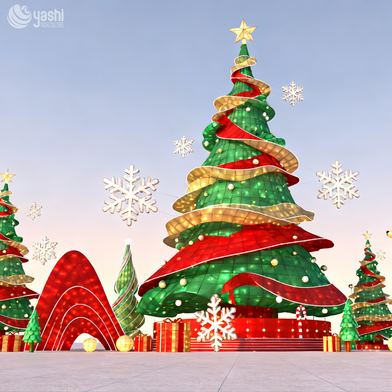 Giant Christmas Tree Silk Lantern with Santa Hat, Outdoor LED Light Sculpture for Plaza Christmas Festival Decoration