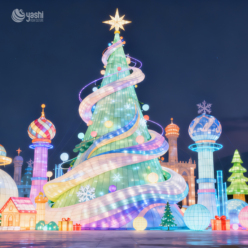 Custom Giant LED Christmas Tree Lantern, Outdoor Waterproof Festival Light Sculpture for Theme Park & Mall Christmas Decor
