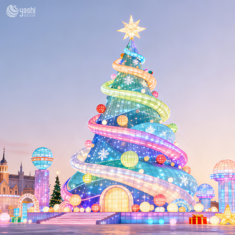 Custom Giant LED Christmas Tree Lantern, Outdoor Waterproof Festival Light Sculpture for Theme Park & Mall Christmas Decor