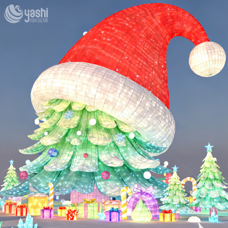 Giant LED Christmas Tree & Snowman Lantern, Outdoor Waterproof Festival Light Sculpture for Park Shopping Mall Display