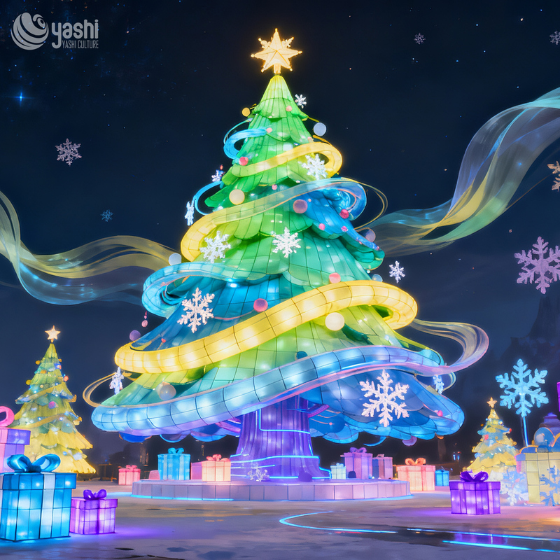 Giant LED Christmas Tree & Snowman Lantern, Outdoor Waterproof Festival Light Sculpture for Park Shopping Mall Display