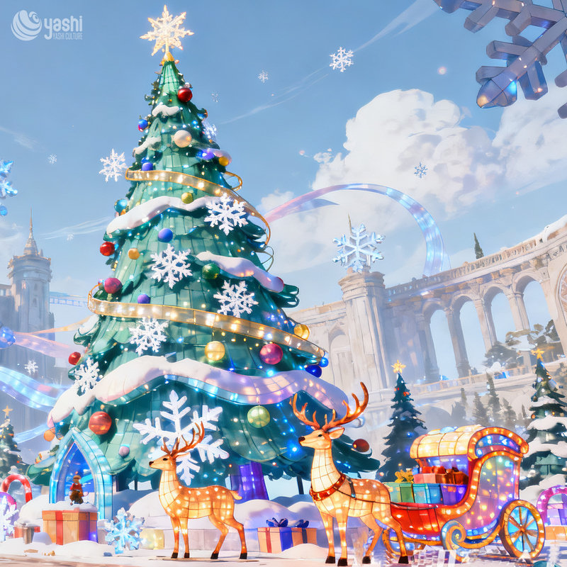 Giant LED Christmas Tree & Snowman Lantern, Outdoor Waterproof Festival Light Sculpture for Park Shopping Mall Display