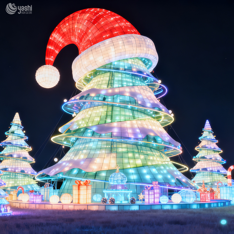 Giant LED Christmas Tree & Snowman Lantern, Outdoor Waterproof Festival Light Sculpture for Park Shopping Mall Display