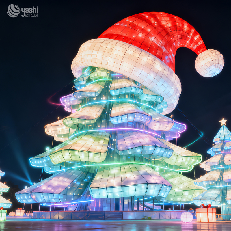 Custom Giant Walk-through Christmas Tree Light Sculpture Scene, Outdoor Waterproof LED Christmas Tree Installation for Shopping Mall Light Festival