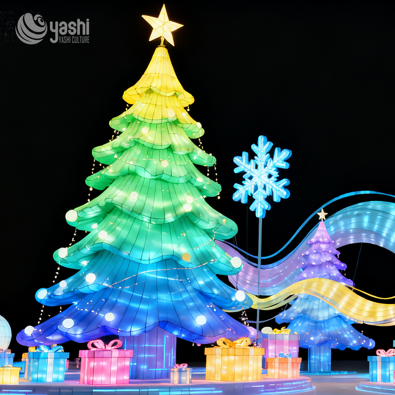 Color Gradient Christmas Tree Silk Festival Lantern Set, Waterproof LED Christmas Light Sculpture for Outdoor Light Festival, Park and Shopping Mall