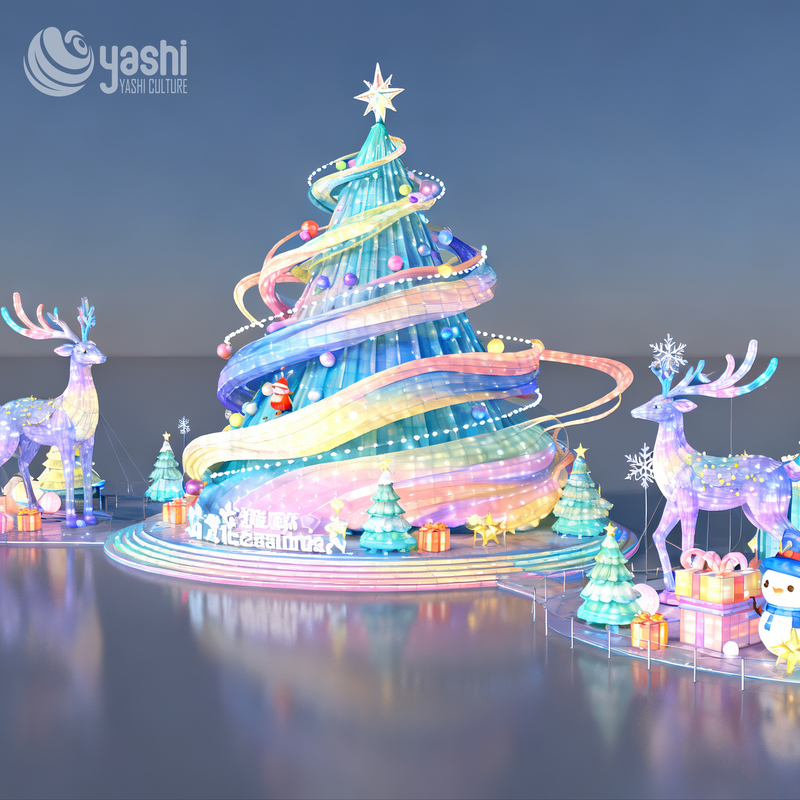 Color Gradient Christmas Tree Silk Festival Lantern Set, Waterproof LED Christmas Light Sculpture for Outdoor Light Festival, Park and Shopping Mall
