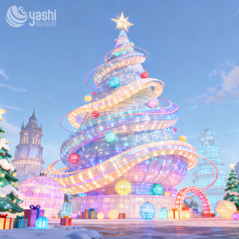 Color Gradient Christmas Tree Silk Festival Lantern Set, Waterproof LED Christmas Light Sculpture for Outdoor Light Festival, Park and Shopping Mall