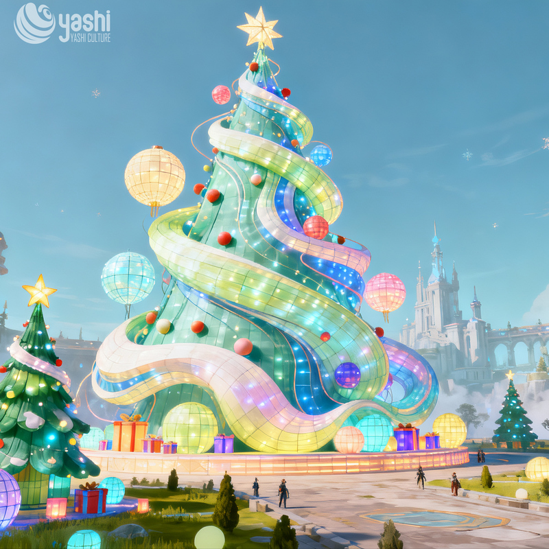 Color Gradient Christmas Tree Silk Festival Lantern Set, Waterproof LED Christmas Light Sculpture for Outdoor Light Festival, Park and Shopping Mall