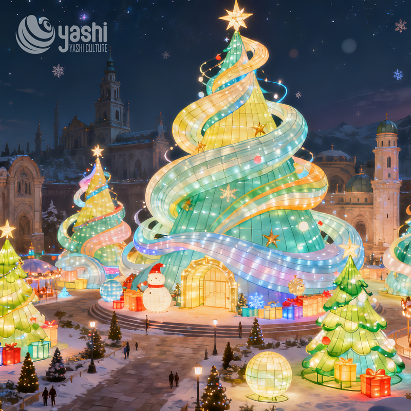 Color Gradient Christmas Tree Silk Festival Lantern Set, Waterproof LED Christmas Light Sculpture for Outdoor Light Festival, Park and Shopping Mall