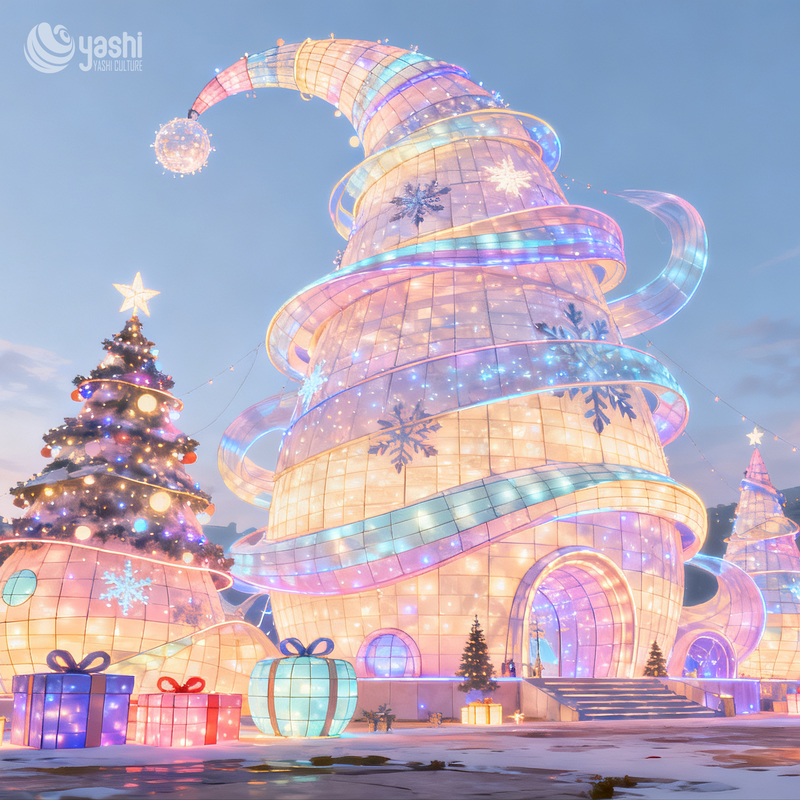 Custom Walk-through Giant Magic Hat Light Sculpture, Outdoor Waterproof LED Wizard Hat Lantern for Christmas Theme Light Show