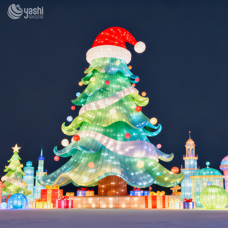 Custom Walk-through Giant Magic Hat Light Sculpture, Outdoor Waterproof LED Wizard Hat Lantern for Christmas Theme Light Show