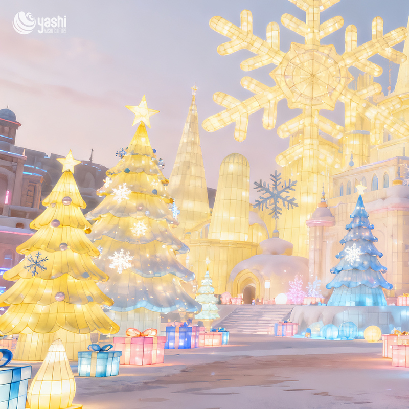 Albero di Natale colorato Lanterne accese, utilizzate per la decorazione esterna di Natale e per la decorazione del giardino