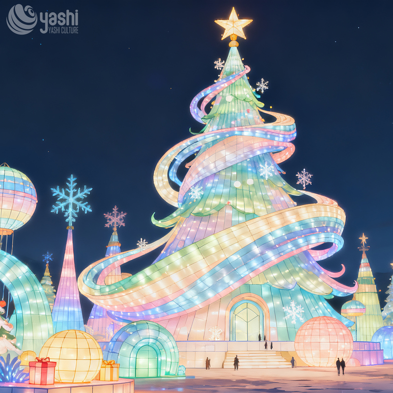 Albero di Natale colorato Lanterne accese, utilizzate per la decorazione esterna di Natale e per la decorazione del giardino