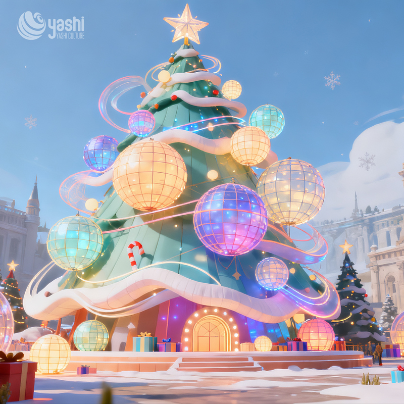 Albero di Natale colorato Lanterne accese, utilizzate per la decorazione esterna di Natale e per la decorazione del giardino