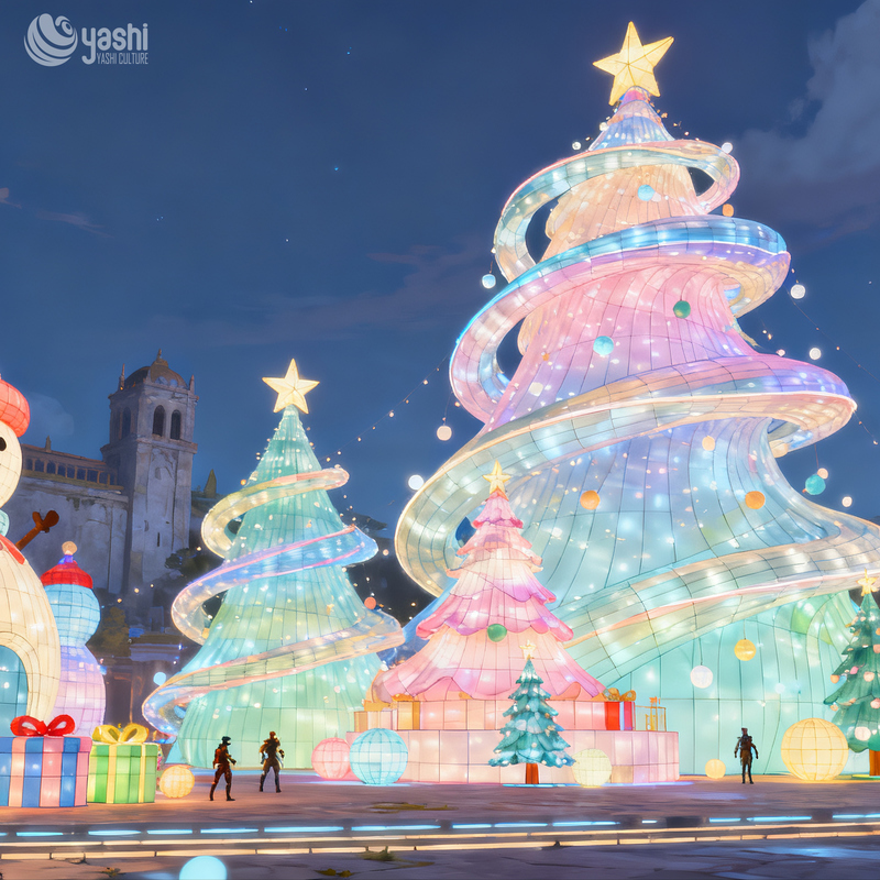 Albero di Natale colorato Lanterne accese, utilizzate per la decorazione esterna di Natale e per la decorazione del giardino