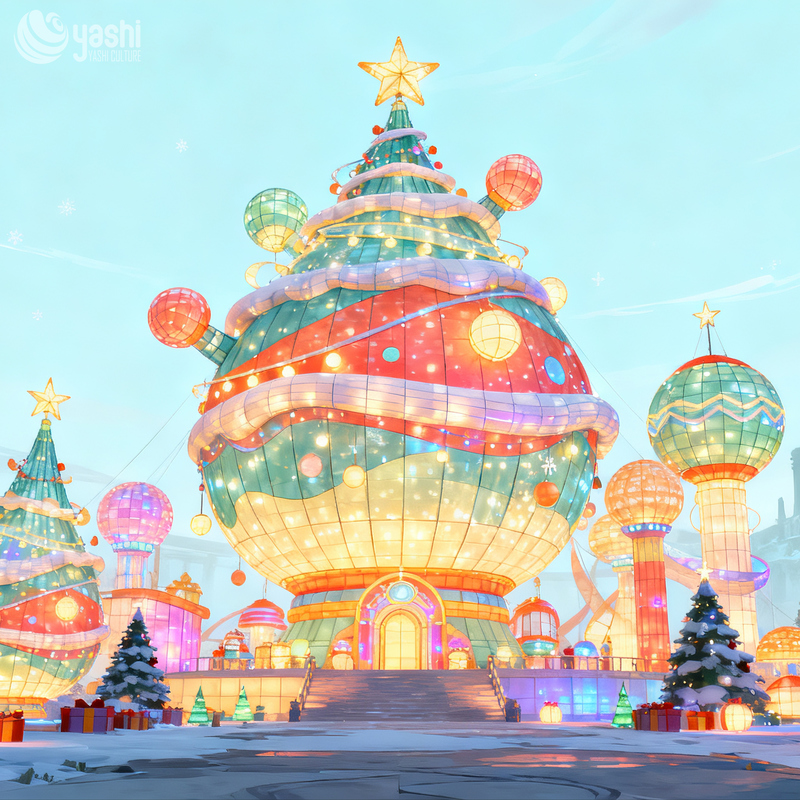 Albero di Natale colorato Lanterne accese, utilizzate per la decorazione esterna di Natale e per la decorazione del giardino