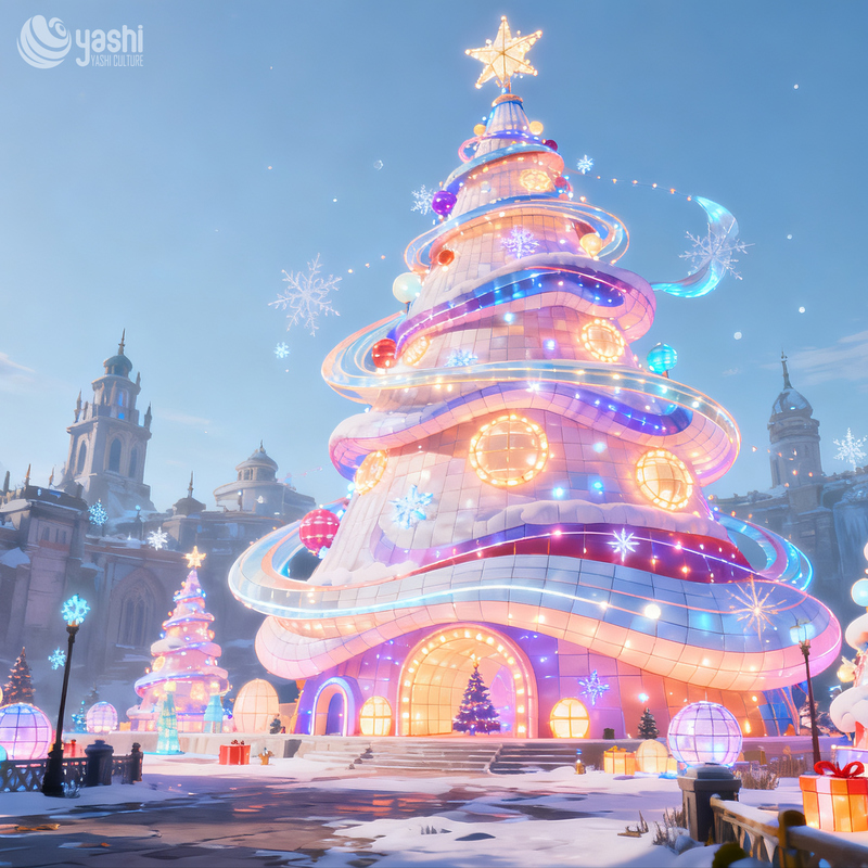 Albero di Natale colorato Lanterne accese, utilizzate per la decorazione esterna di Natale e per la decorazione del giardino