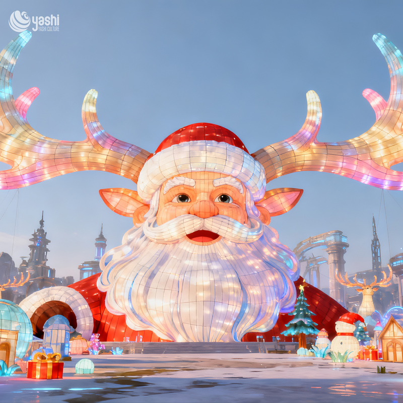 Christmas Santa Elk Horn LED Silk Lantern, Waterproof Festival Light Decoration for Park & Plaza
