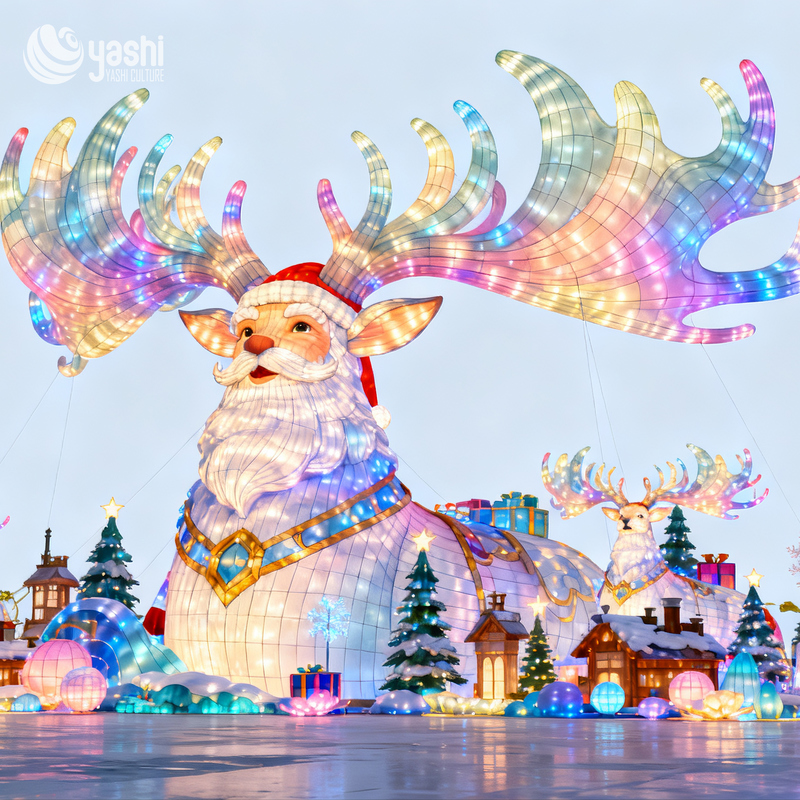 Christmas Santa Elk Horn LED Silk Lantern, Waterproof Festival Light Decoration for Park & Plaza