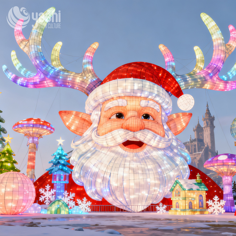 Christmas Santa Elk Horn LED Silk Lantern, Waterproof Festival Light Decoration for Park & Plaza