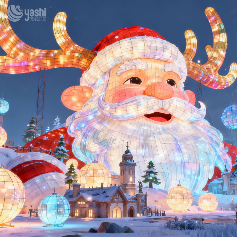 Christmas Santa Elk Horn LED Silk Lantern, Waterproof Festival Light Decoration for Park & Plaza