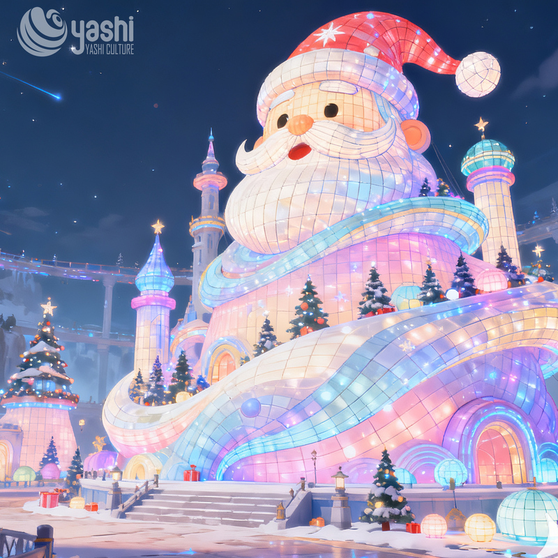 Custom Macaron Color Santa Head Tunnel Lantern, Large Outdoor LED Light Arch for Shopping Mall Winter Events