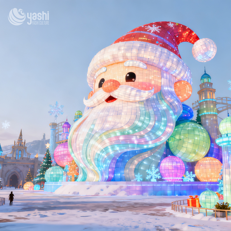 Custom Macaron Color Santa Head Tunnel Lantern, Large Outdoor LED Light Arch for Shopping Mall Winter Events
