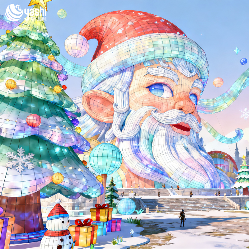 Custom Macaron Color Santa Head Tunnel Lantern, Large Outdoor LED Light Arch for Shopping Mall Winter Events
