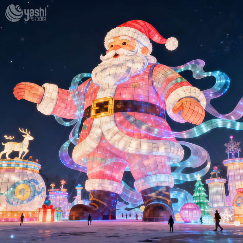 Giant Standing Santa Claus Silk Lantern, Outdoor Waterproof LED Light Sculpture for Shopping Mall & Park Christmas Light Festival