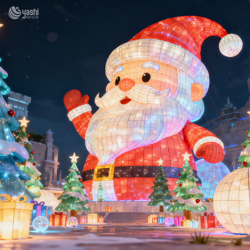Giant Standing Santa Claus Silk Lantern, Outdoor Waterproof LED Light Sculpture for Shopping Mall & Park Christmas Light Festival