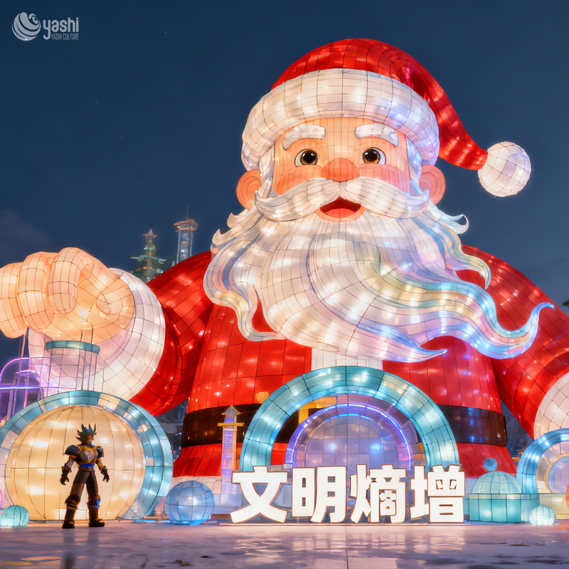 Giant Standing Santa Claus Silk Lantern, Outdoor Waterproof LED Light Sculpture for Shopping Mall & Park Christmas Light Festival
