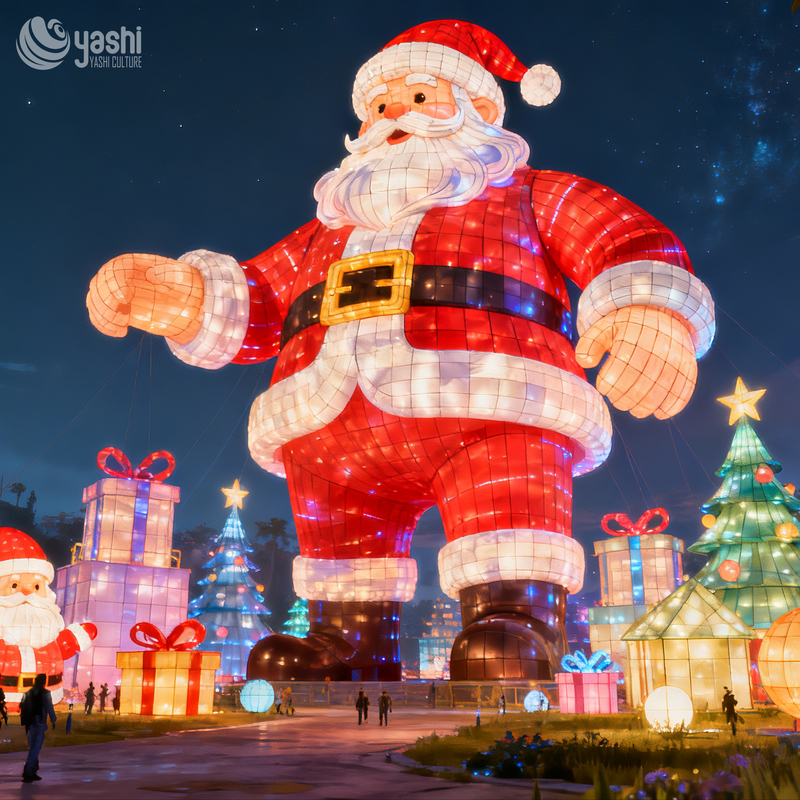 Giant Standing Santa Claus Silk Lantern, Outdoor Waterproof LED Light Sculpture for Shopping Mall & Park Christmas Light Festival