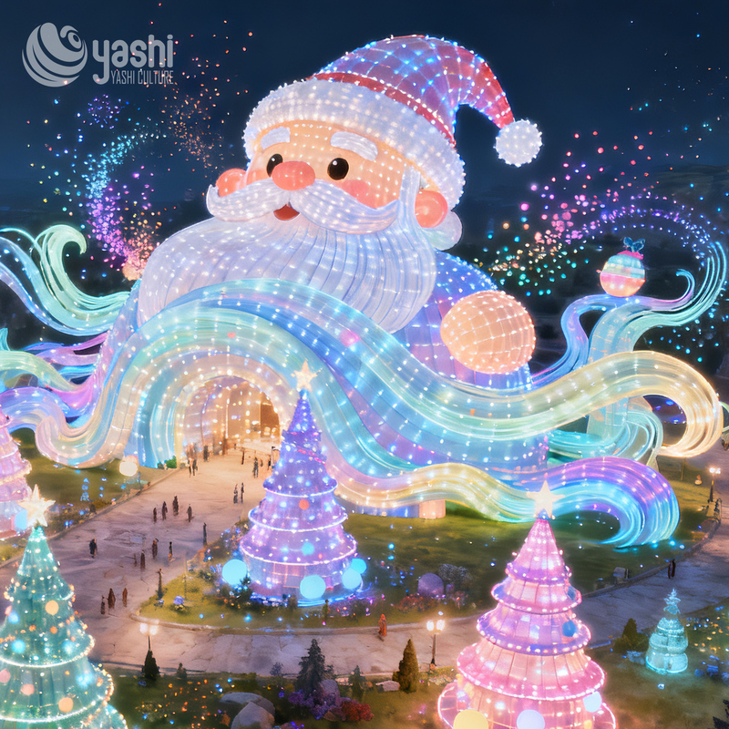 Custom Giant Open Arms Santa Claus Silk Lantern, Outdoor LED Light Sculpture for Theme Park Christmas Light Festival