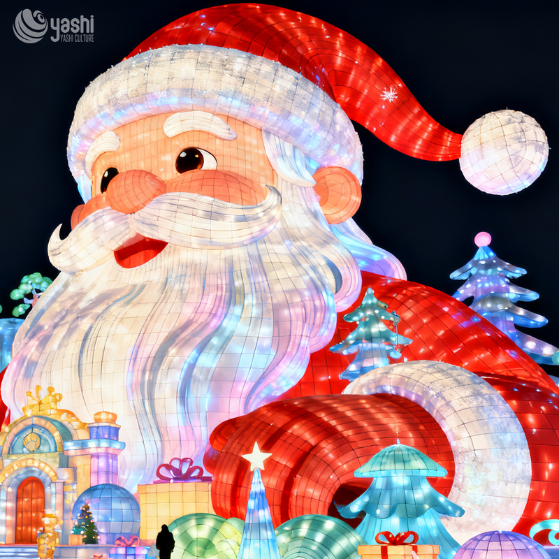 Custom Giant Open Arms Santa Claus Silk Lantern, Outdoor LED Light Sculpture for Theme Park Christmas Light Festival