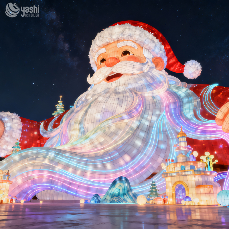 Custom Giant Open Arms Santa Claus Silk Lantern, Outdoor LED Light Sculpture for Theme Park Christmas Light Festival