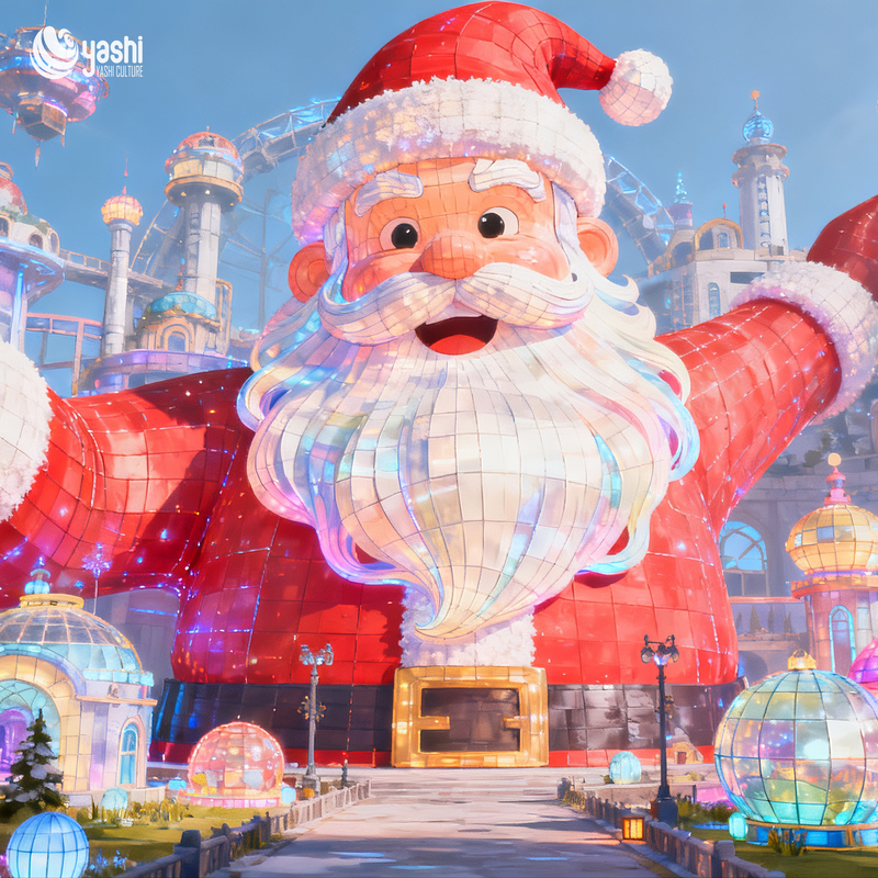 Custom Giant Open Arms Santa Claus Silk Lantern, Outdoor LED Light Sculpture for Theme Park Christmas Light Festival