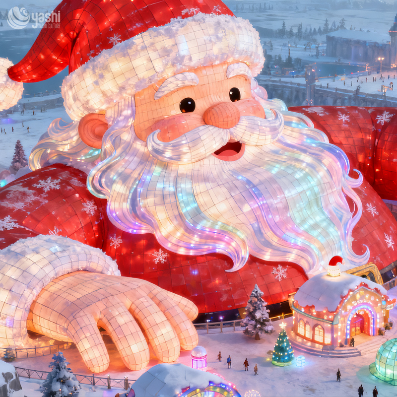 Custom Giant Open Arms Santa Claus Silk Lantern, Outdoor LED Light Sculpture for Theme Park Christmas Light Festival