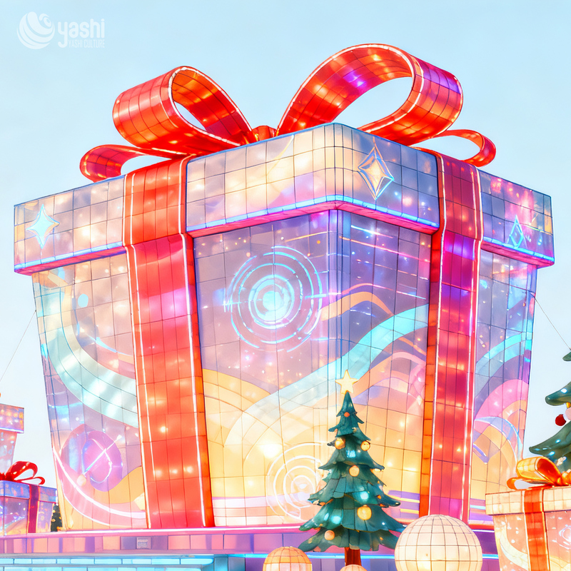 Custom Giant Gradient Gift Box Silk Lantern, Outdoor LED Light Sculpture for Christmas Plaza Holiday Decoration