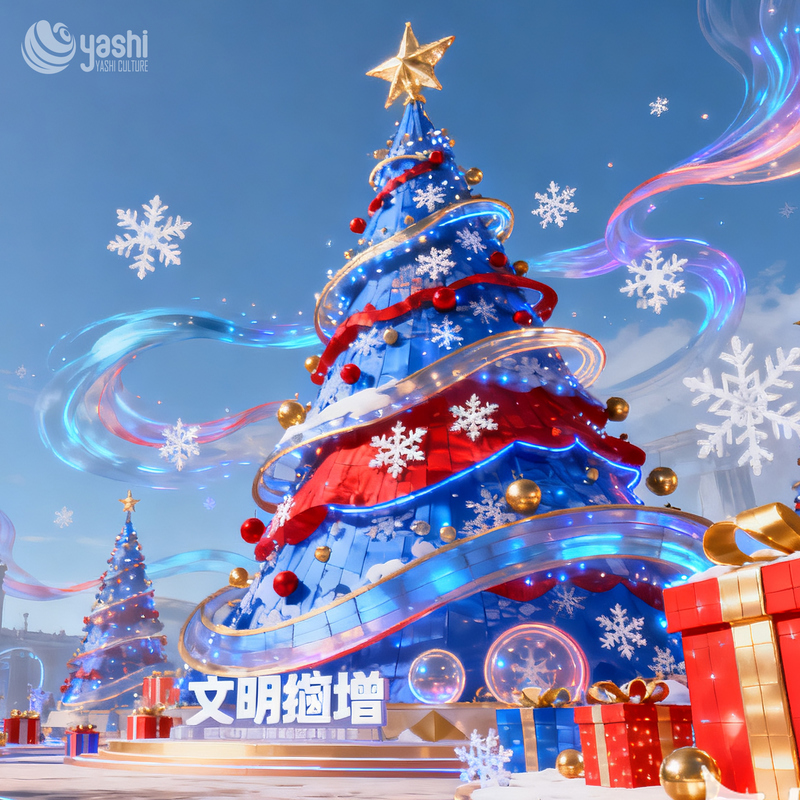 Giant Macaron Christmas Tree Silk Lantern, Outdoor LED Light Sculpture for Shopping Mall Winter Festival Decor