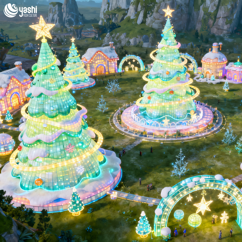 Giant Macaron Christmas Tree Silk Lantern, Outdoor LED Light Sculpture for Shopping Mall Winter Festival Decor