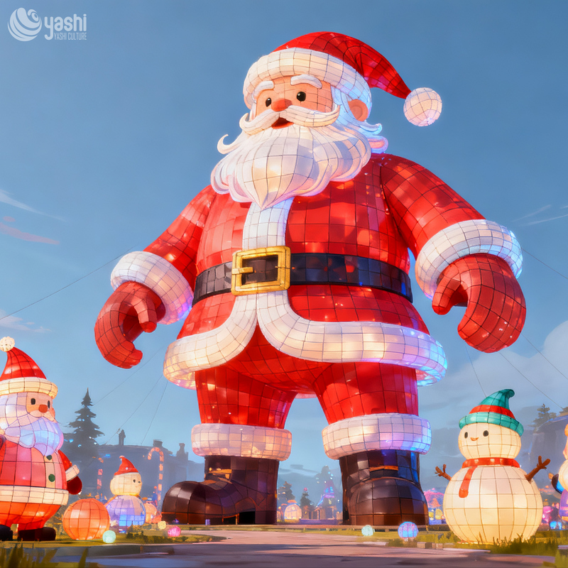 Custom Giant Sitting Santa Claus Silk Lantern, Outdoor LED Light Sculpture for Park Christmas Lighting Exhibition