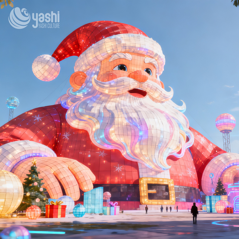 Custom Giant Sitting Santa Claus Silk Lantern, Outdoor LED Light Sculpture for Park Christmas Lighting Exhibition