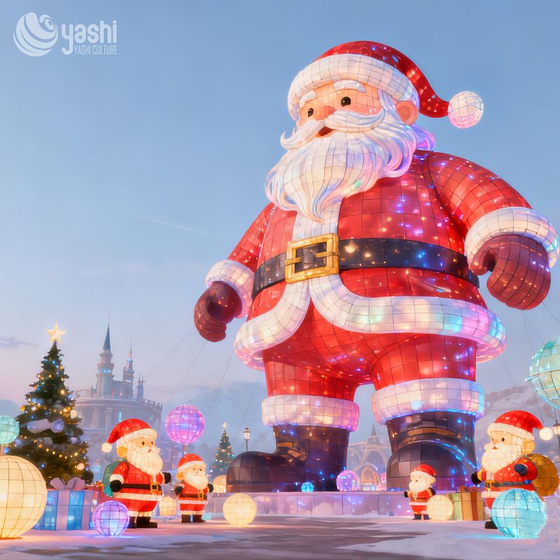 Giant Santa Claus Silk Lantern LED Light Sculpture, Outdoor Waterproof Christmas Figure Light for Park & Mall Light Festival