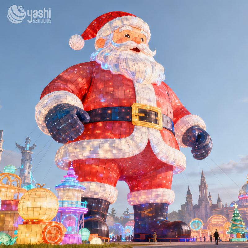 Giant Santa Claus Silk Lantern LED Light Sculpture, Outdoor Waterproof Christmas Figure Light for Park & Mall Light Festival