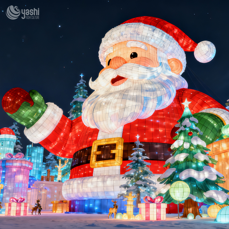 Giant Santa Claus Silk Lantern LED Light Sculpture, Outdoor Waterproof Christmas Figure Light for Park & Mall Light Festival