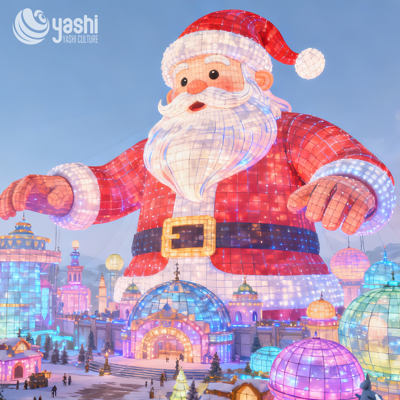 Custom Giant Santa Claus Silk Lantern with Snowman Decor, Outdoor LED Light Sculpture for Christmas Light Festival